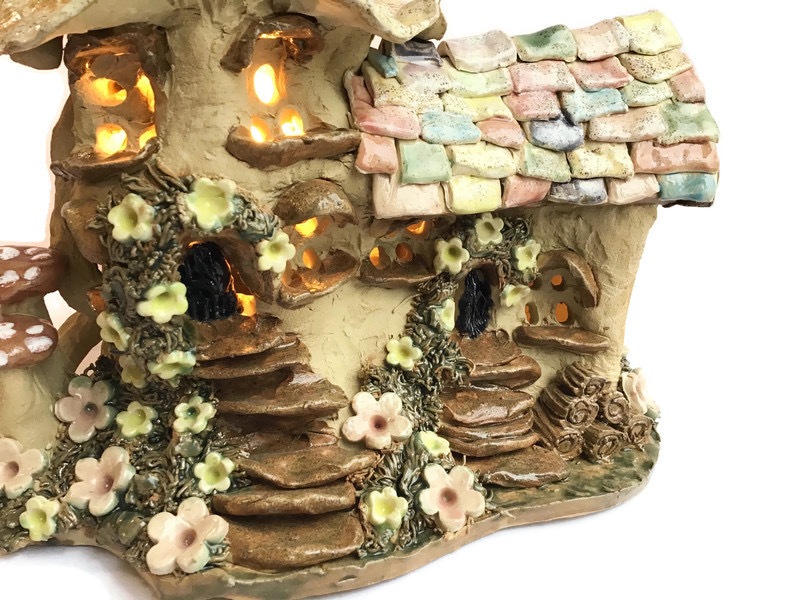 Large  tiled roof fairy house lamp